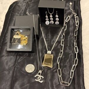 Jewelry Bundle 4 Stainless Silver Necklaces, 1 Gold  and Earring Set
